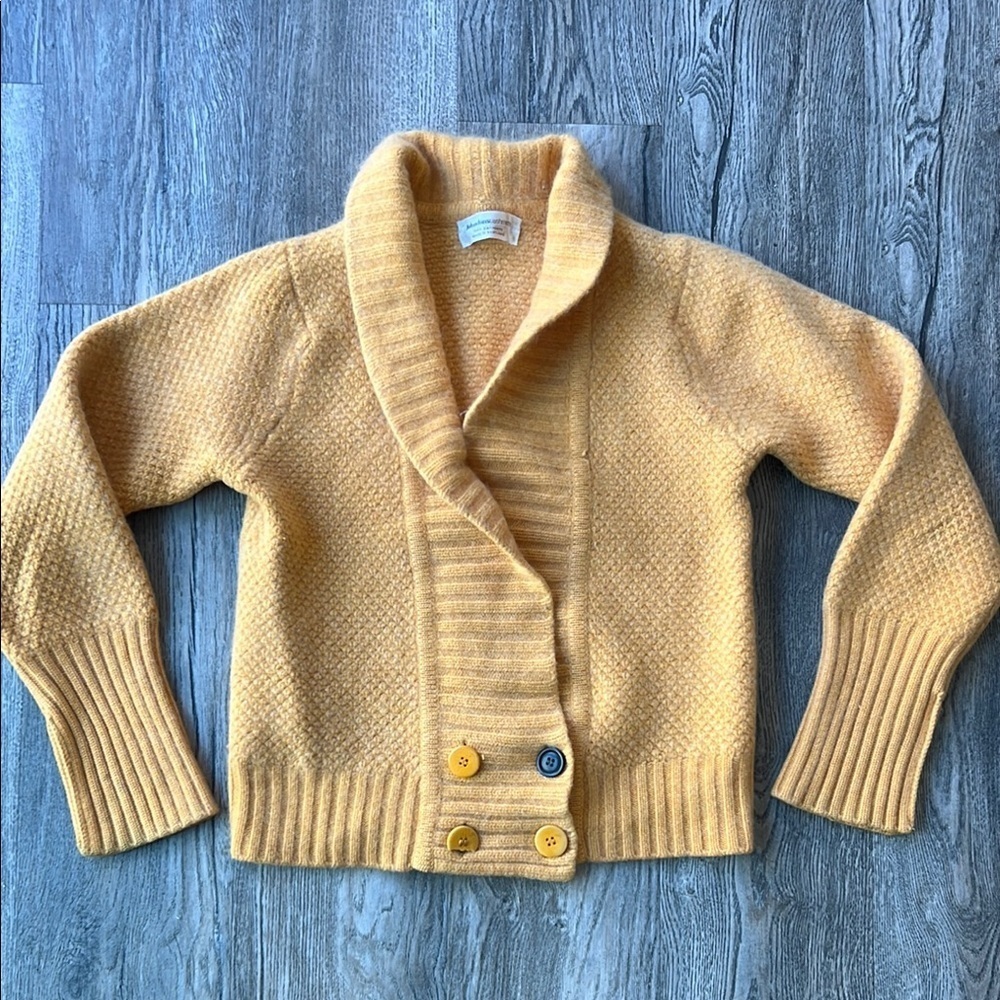 Johnstons of Elgin Cardigan Orange Cashmere Textured Collared Sweater Size Small